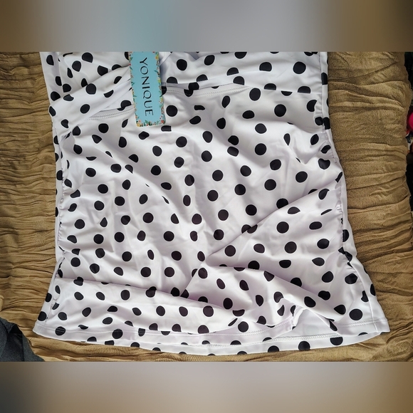 Yonique Women's V-Neck Tankini Top Swimwear Tummy Control-White Polka Dots Sz XL - Picture 5 of 11
